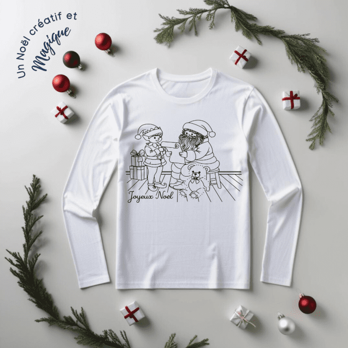 T-shirt à colorier Édition Noël | Cadeau créatif et magique pour enfants