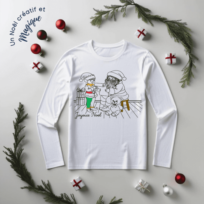 T-shirt à colorier Édition Noël | Cadeau créatif et magique pour enfants